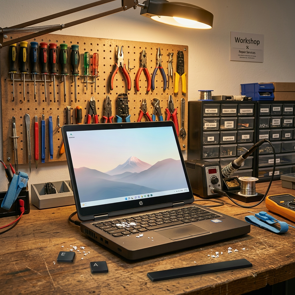 PC portable HP — Charnière réparée — avant