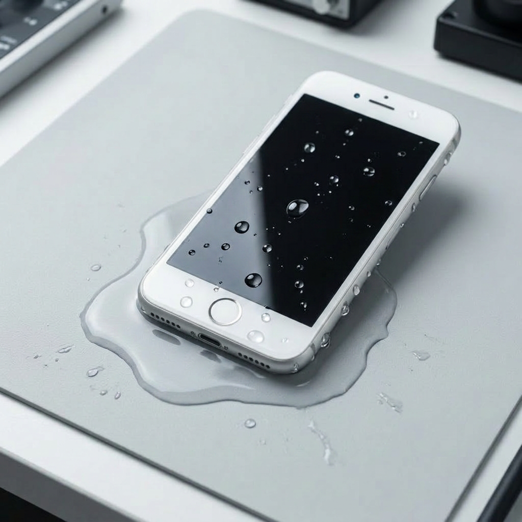 iPhone blanc — Dégât d'eau — avant