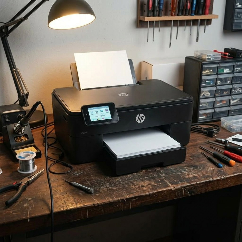 Imprimante HP — Bac papier — après